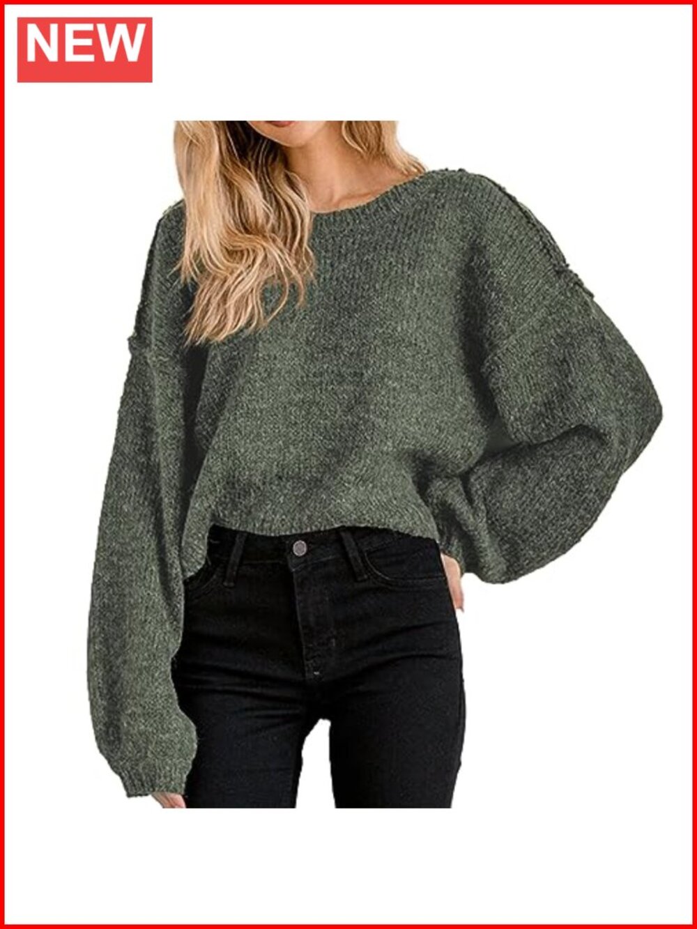 Oversized Cropped Sweater Batwing Long Sleeve Crewneck Pullover